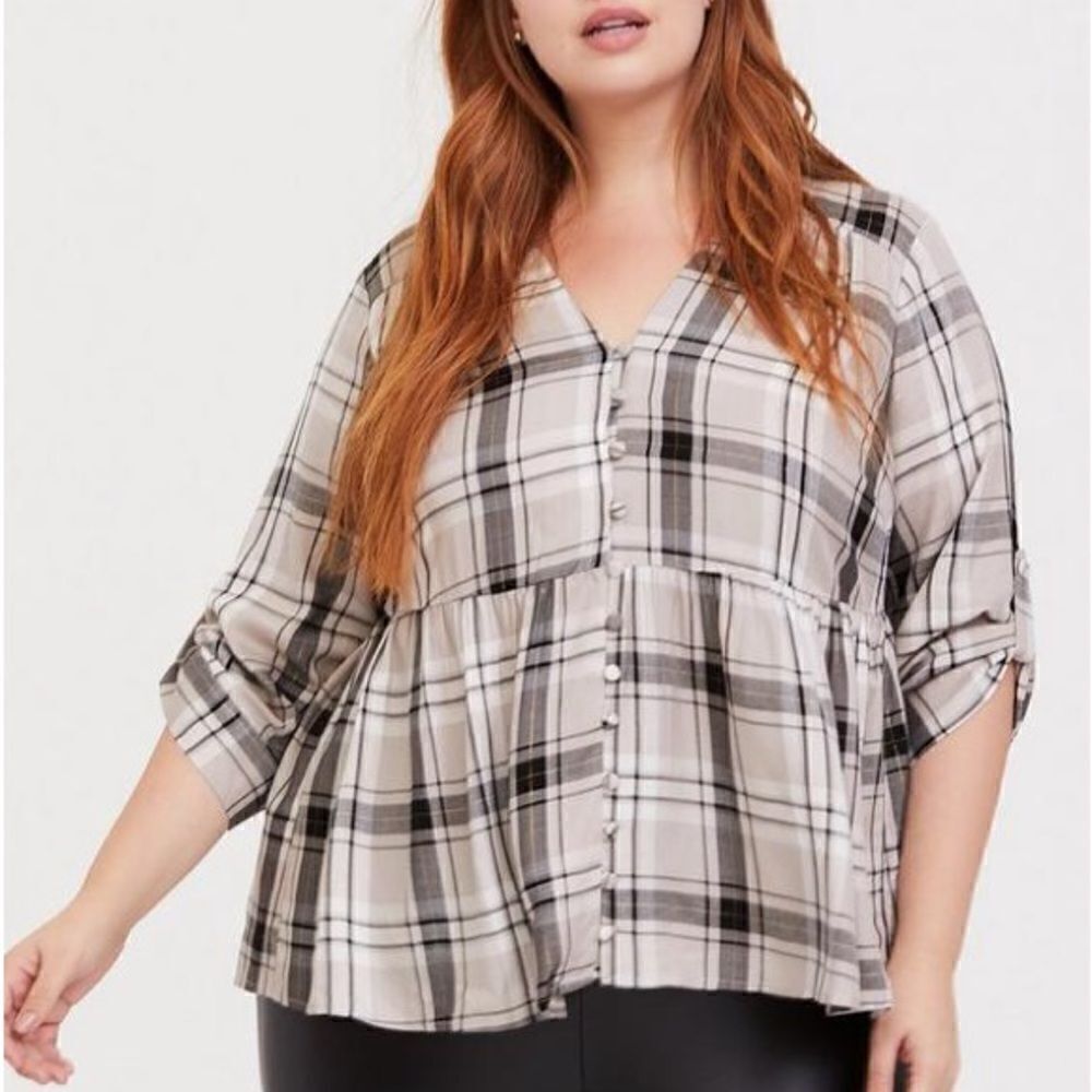Torrid Babydoll Rayon Twill Button-Front Top Size 1X